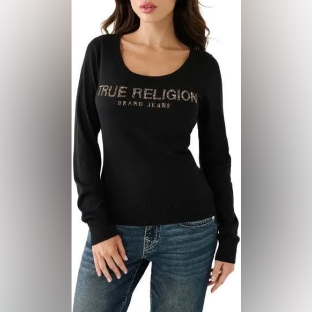 NWT True Religion Women's Crystal Logo Sweater